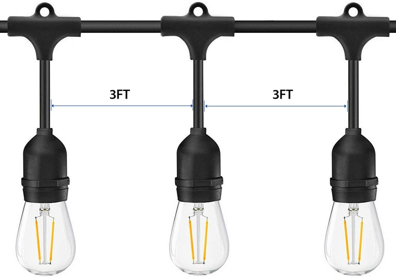 LED Outdoor String Lights- Geecol 49Ft Waterproof IP65 Commercial Grade S14 Heavy Duty Festoon String Light 15 Hanging Sockets with 15 S14 2W LED Bulb Warm White 2700K for Party Patio Garden image number 3