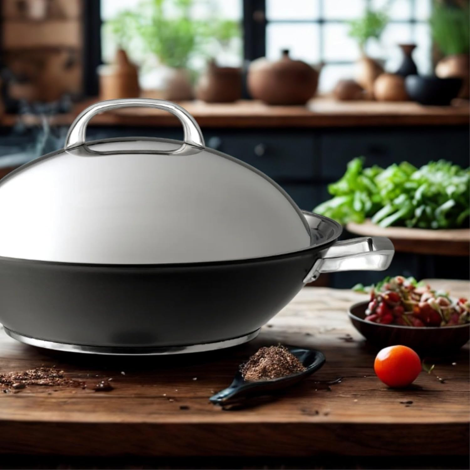 Circulon Infinite 36 Cm Nonstick Wok with Stainless Steel Lid, Induction Compatible, Dishwasher and Oven Safe, Black image number 1