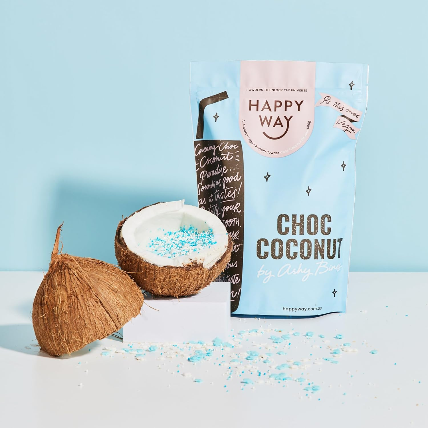 HAPPY WAY Ashy Bines Vegan Protein Powder Choc Coconut 500G