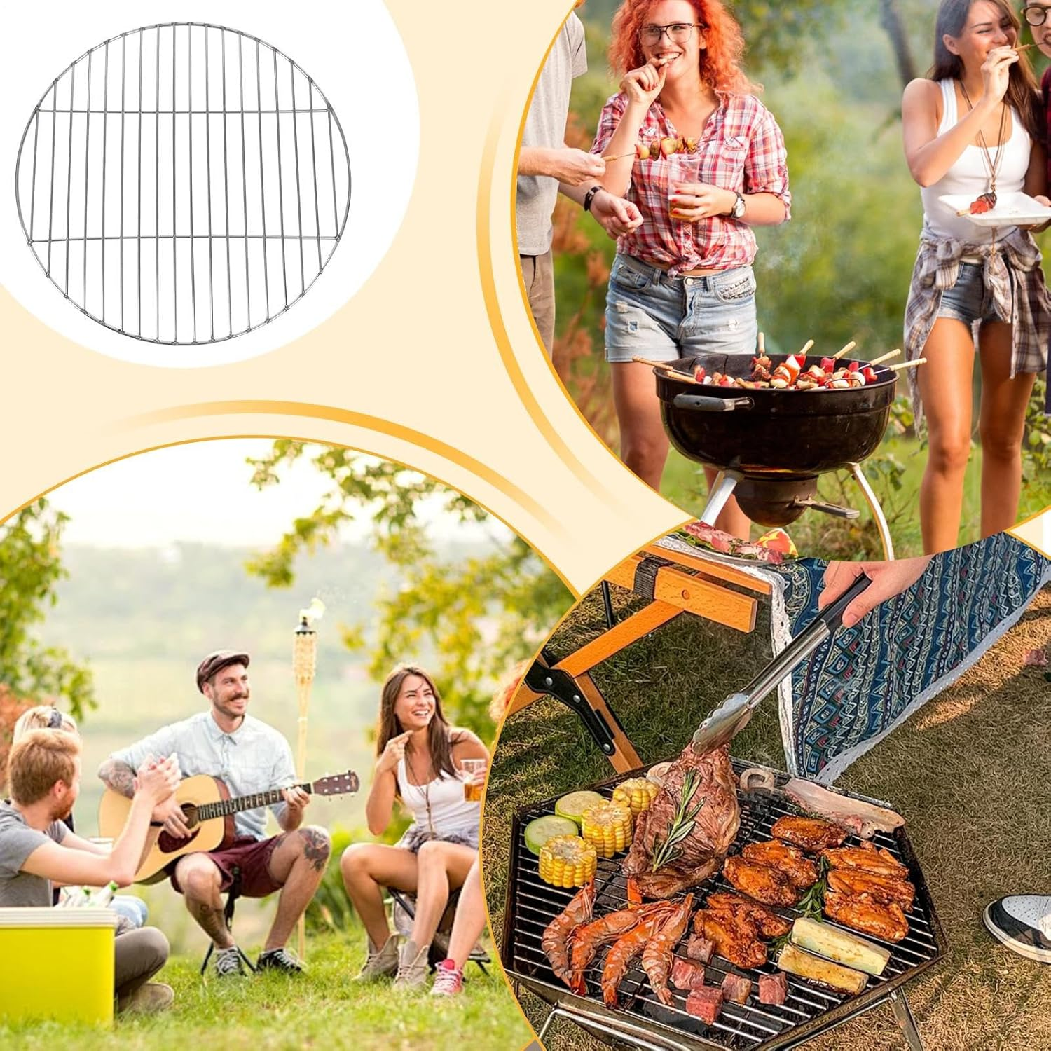 Cooking Grate, 33Cm round BBQ Grill Rack, Stainless Steel Barbecue Grill Grid Replacement for Charcoal Kettle Grills, Barbecue Grate Round