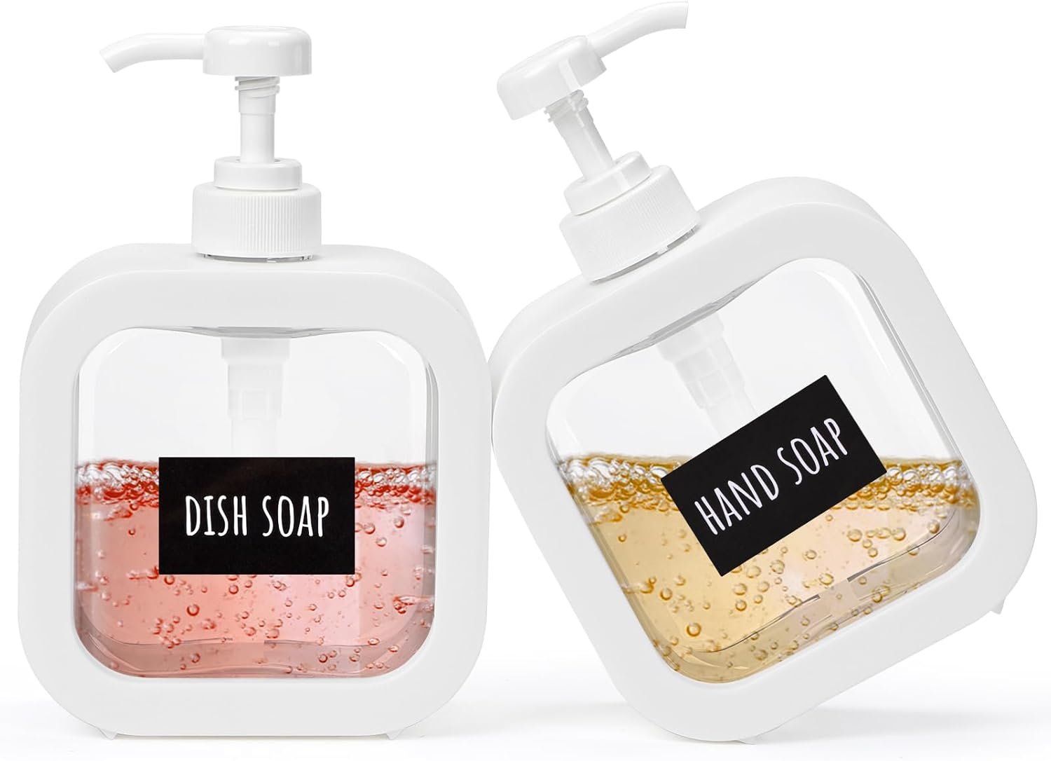 Segbeauty 16.9Oz Refillable Hand Soap Dispenser,Pack of 4 Leak-Proof Bathroom Hand Soap Dispensers,500Ml Dish Soap Dispenser for Kitchen Sink,Black Plastic Soap Dispenser with Pump and Labels