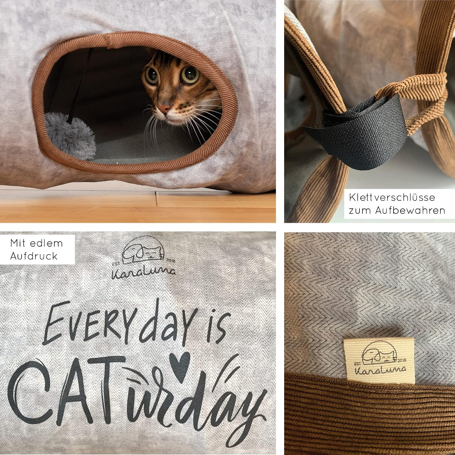 Karaluna Premium Cat Tunnel 120 X 24 Cm I 3 Peep-Holes & Play Balls I Cat Play Tunnel Foldable Cat Toy Cat Tunnel Rustling Tunnel Cave Roll Cat Tunnel Cat Grey Rabbit XXL image number 4