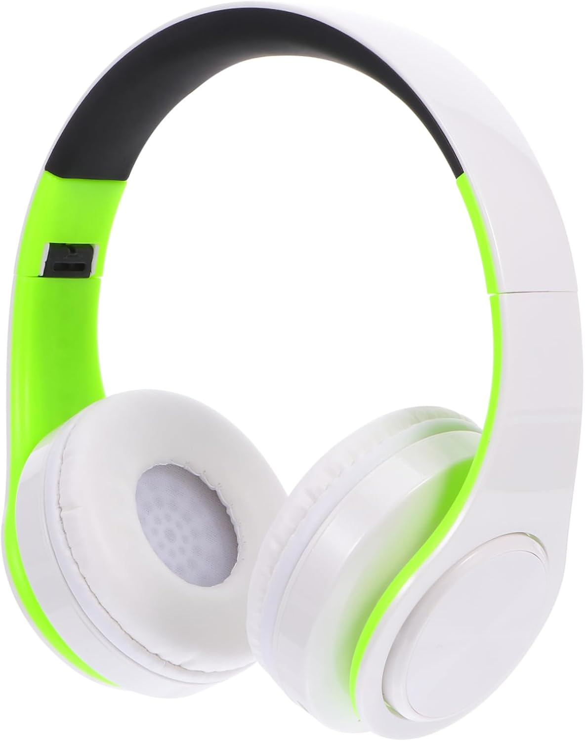 KALLORY Wireless Headset over Ear Foldable Wireless Headphones Noise Cancelling Headset for Office and Sports with Wireless Connectivity Aux in Green White image number 4