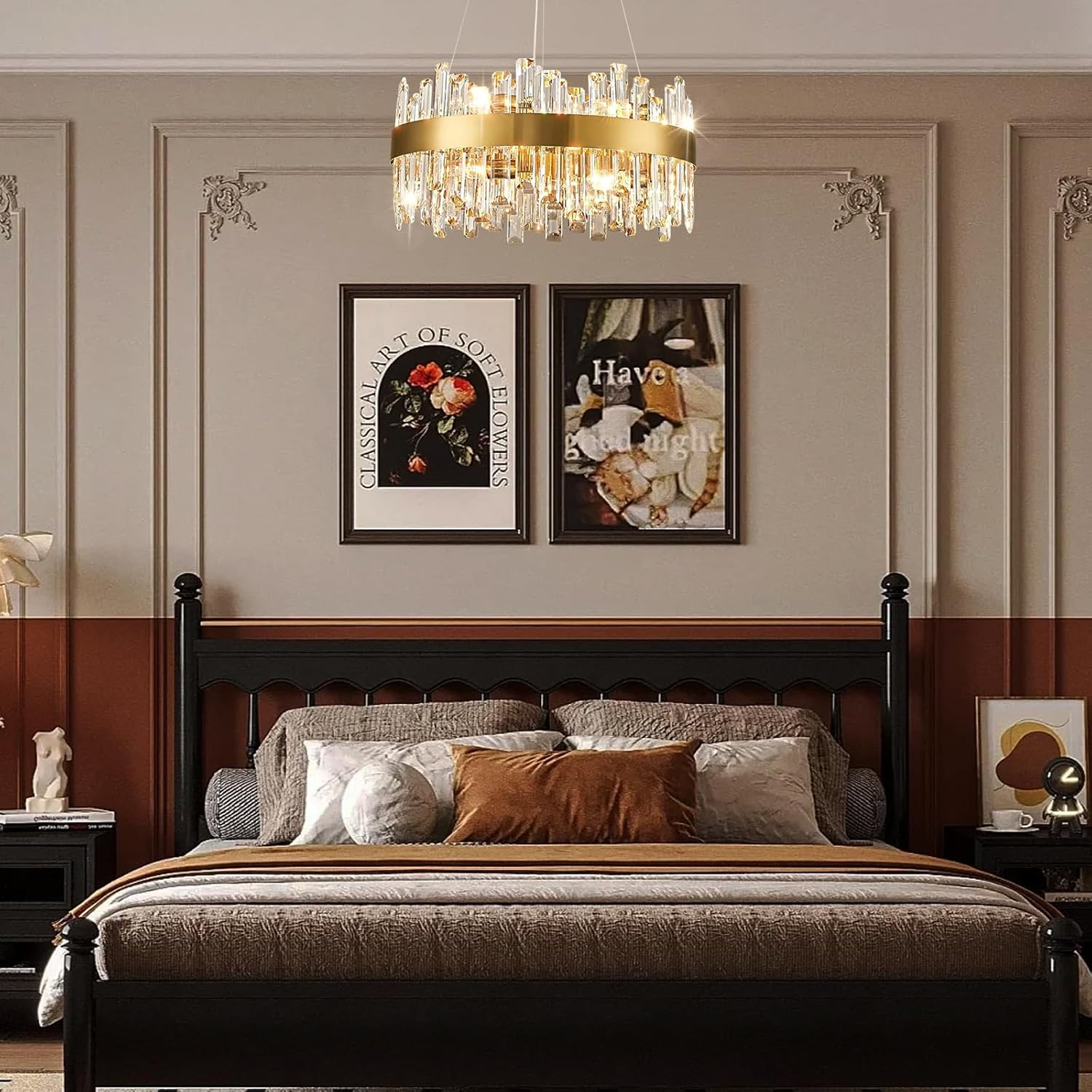 USOR Modern Crystal Chandelier, 12 Lights Gold Pendant Light D60Cm Contemporary round Ring K9 Crystal Ceiling Light Fixture for Dining Living Room Kitchen Island 3 Color Temperature Bulbs Included image number 6