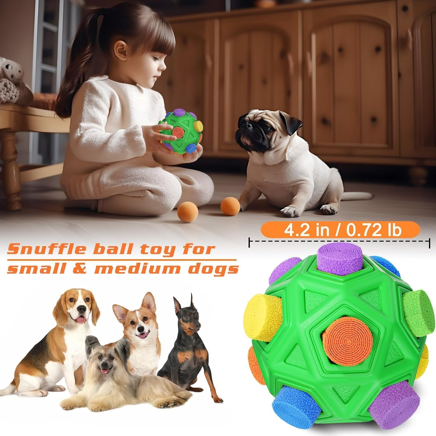 Interactive Dog Toys Snuffle Ball with Dog Bowl Encourage Natural Foraging Skills Slow Food Training to Relieve Boredom and Stimulating,Cloth Strip with Hidden Food Dog Puzzle Toys for Any Size Dogs