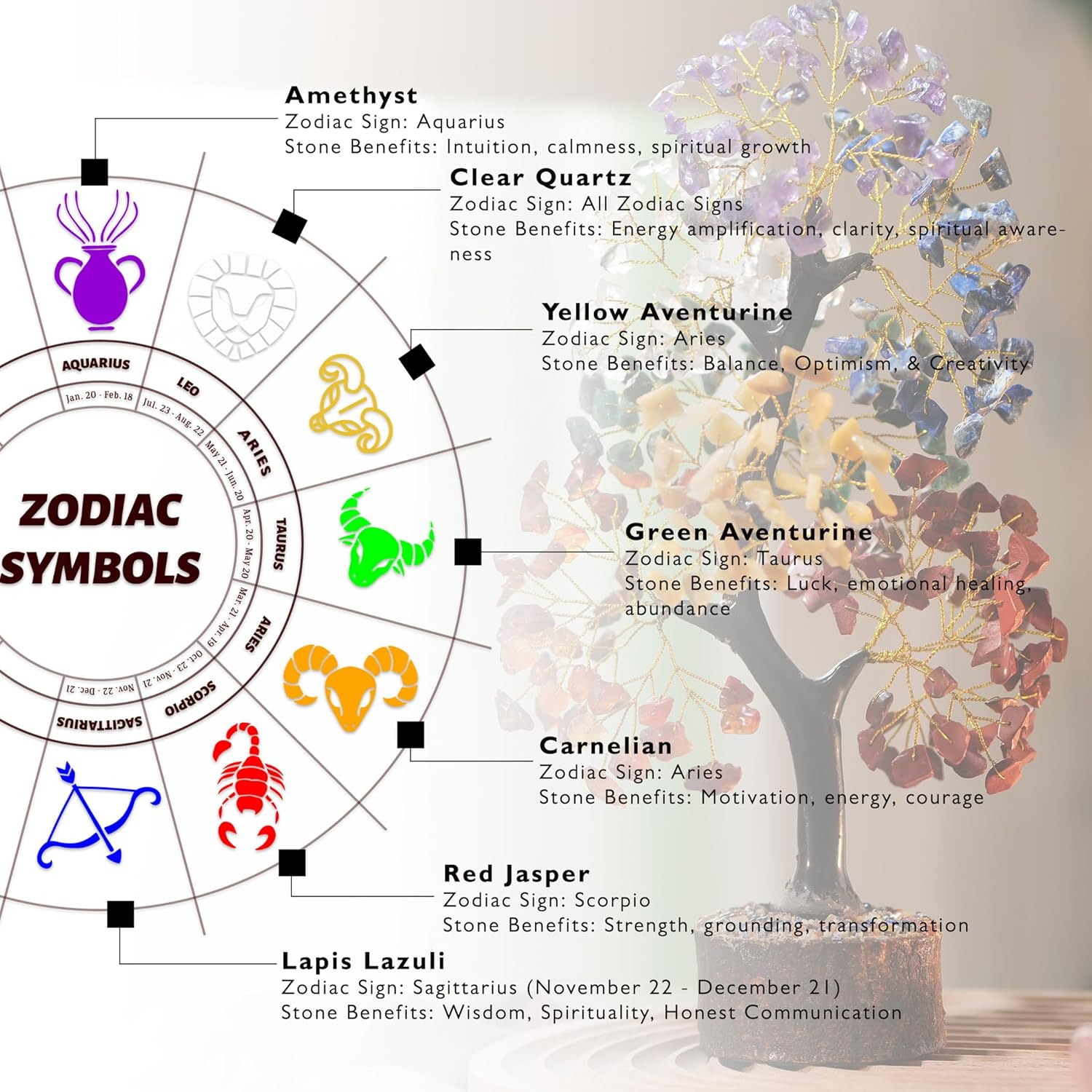 Gemstone Crystal Tree, 7 Chakra Tree, Gifts for Women, Small House Decor, Tree, Bonsai Tree, Buddha Statue, Home Decor, Crystals, Protection Crystals, Chakra Stones image number 3