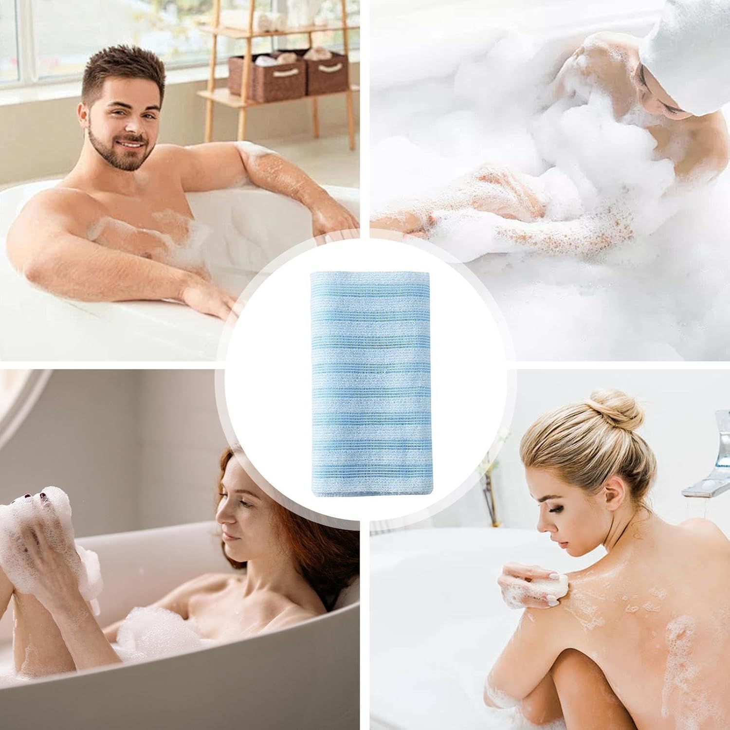 Vriusi Blissal Bath Towel, Back Scrubber Washer, Body Exfoliator Wash Cloth Towel, Bath Towel Scrub, Extra Long Exfoliator Bath Towel for Travel, Home and Dormitory - Black Grid image number 7