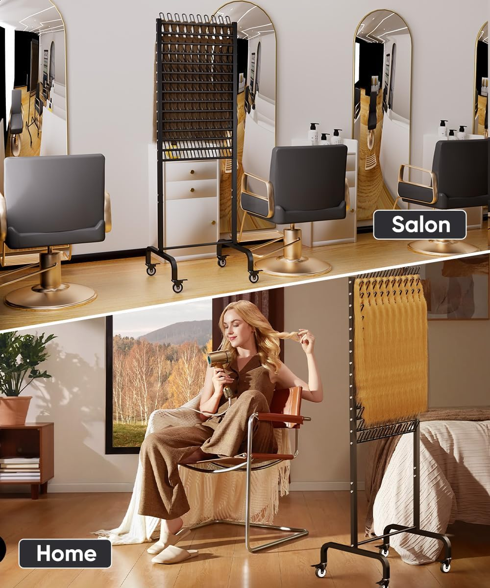 Tigerden 150 Pegs Braiding Hair Rack, Adjustable Hair Separator Stand with Wheels, Hair Extension Holder for Hair Stylists, Braiders, Home, Salon, Beauty School, Black image number 2