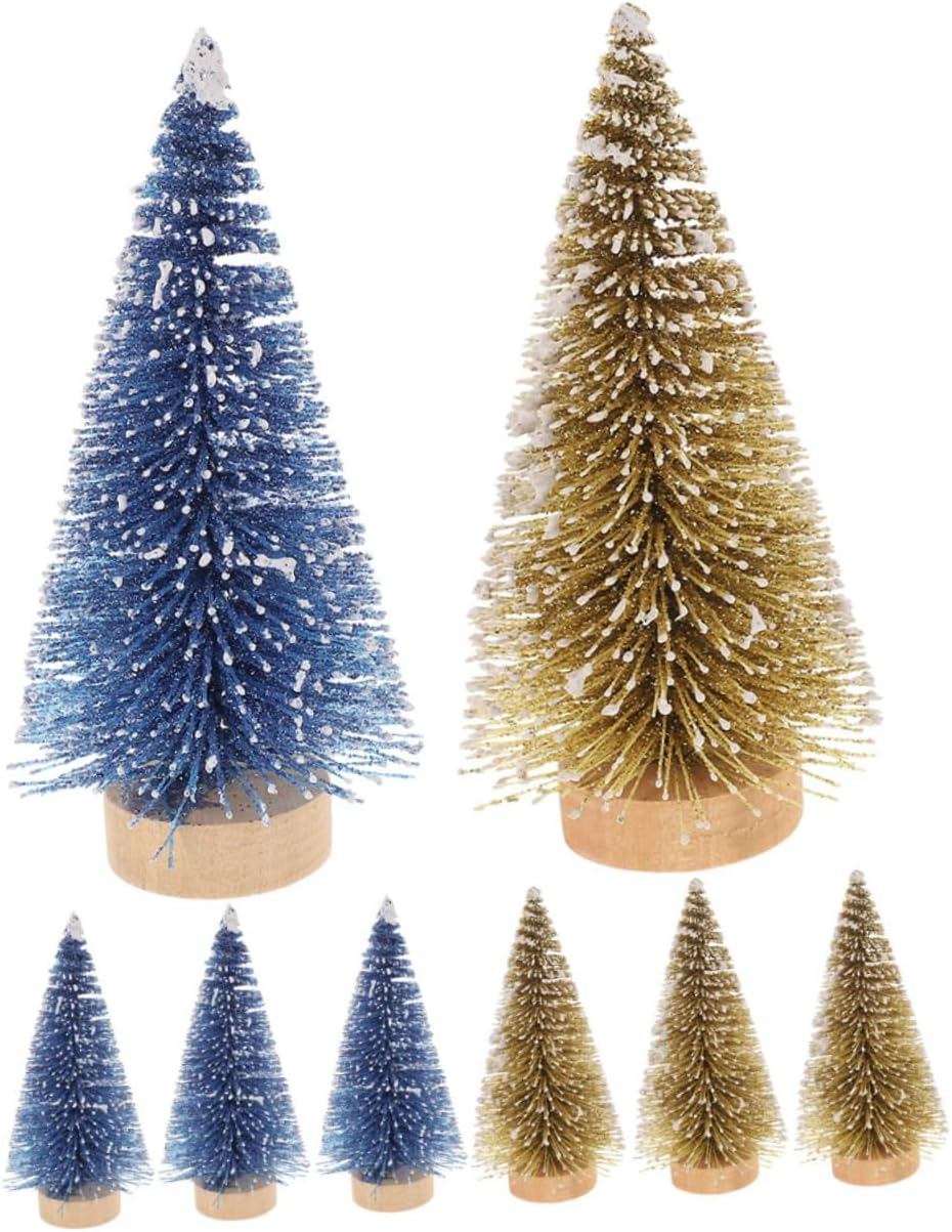 Ciieeo 8Pcs Mini Christmas Trees Wooden Base Artificial Xmas Pine Tree Decor for Tabletop Indoor Holiday Decoration for Parties and Festive Displays image number 4