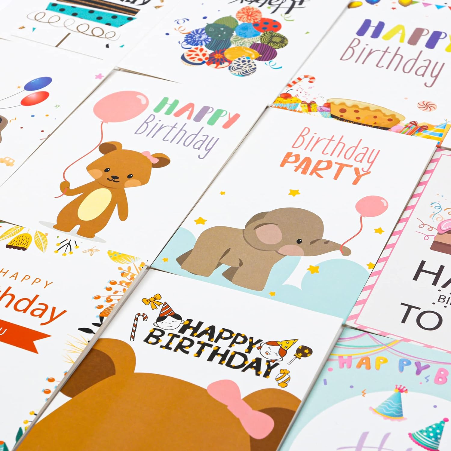 Feela 40 Pack Happy Birthday Cards, 40 Designs Birthday Cards Multipack with 40 Blank Envelopes, 48 Pieces of Stickers 2 Washi Tapes, 10X15Cm Blank Greeting Cards for Women, Men, Friends and Kids image number 2