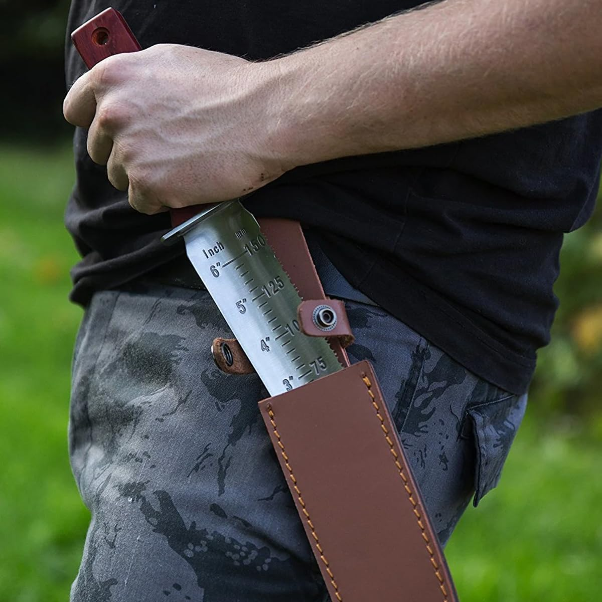 AIMALL Garden Shovel and Pruning Saw Tool Set, 12.32In Outdoor Soil Digging Knife with Leather Case, Multi-Function Weeding and Transplanting Knife for Potted Plants image number 6