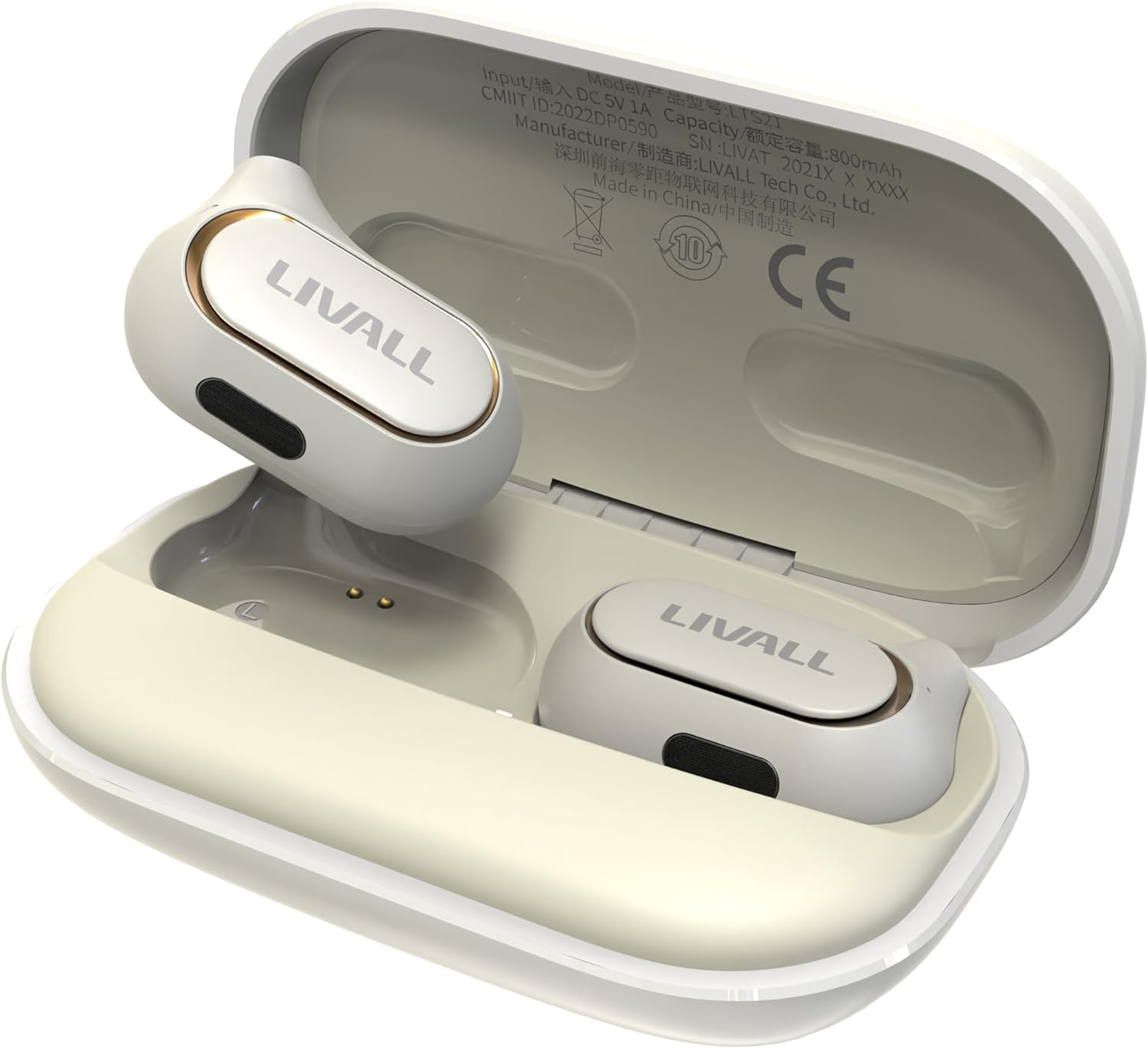 Livall LTS21 Pro - Open-Ear Headphones - Air Conduction Detachable Wireless Sport Earphones for Workouts and Running Built-In Mic for Music, Phone Call, Lightweight Safer and Comfort (Space White)