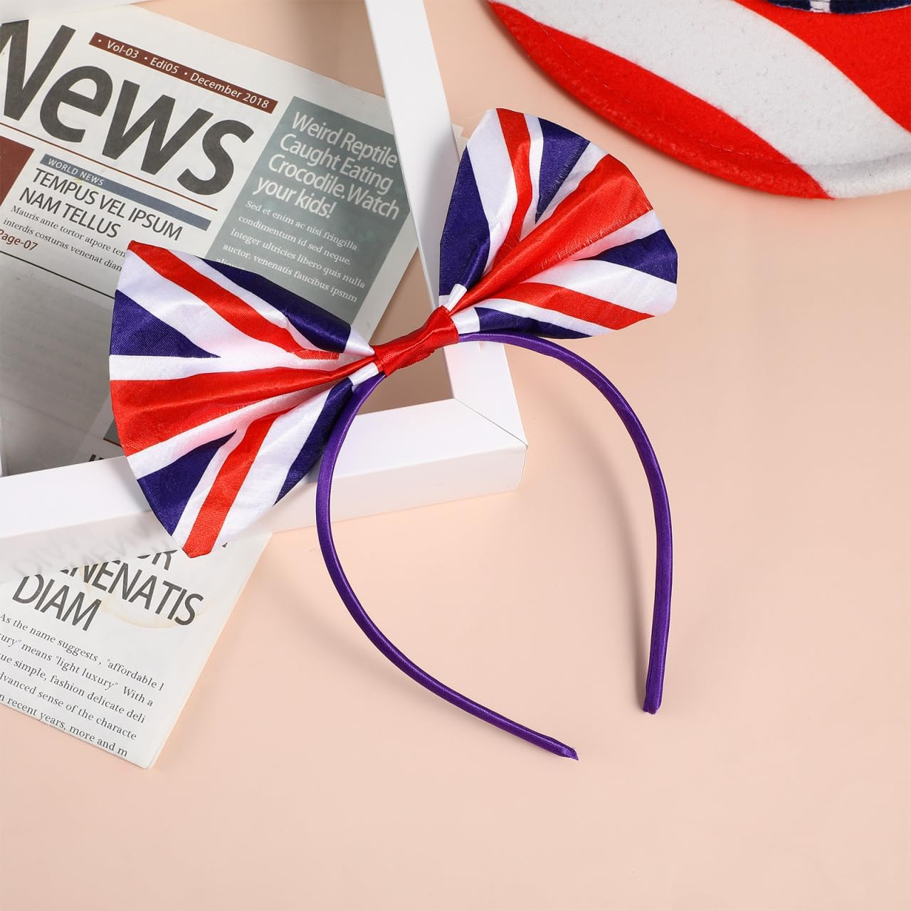 ABOOFAN 2 Pieces Satin Hair Tie Headband Makeup Headbands Fashion UK Flag Bow England Flag Sports Flag image number 2