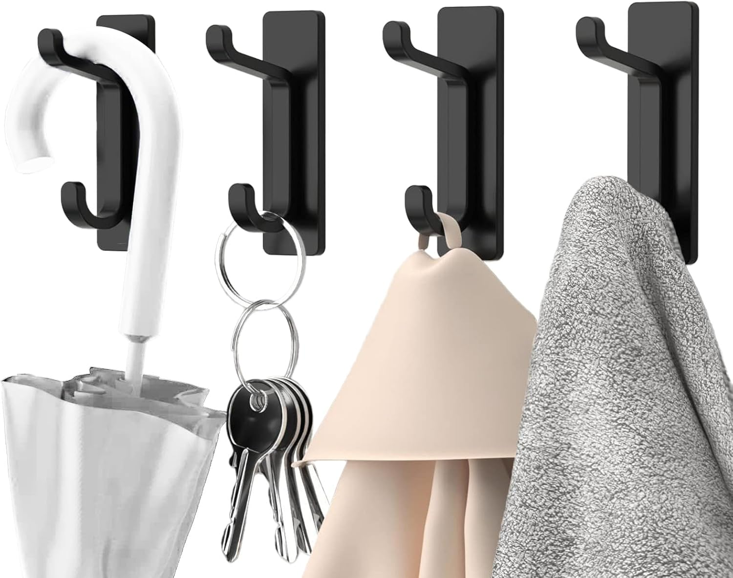 Adhesive Wall Hooks Heavy Duty 6KG/13LB - 4 Pack Black Stick on Hooks for Towels, Coats, Bags No Damage Hanging Hooks for Bathroom, Dorm, Closet (Metal Hooks for Robe, Purse, Backpack) image number 2