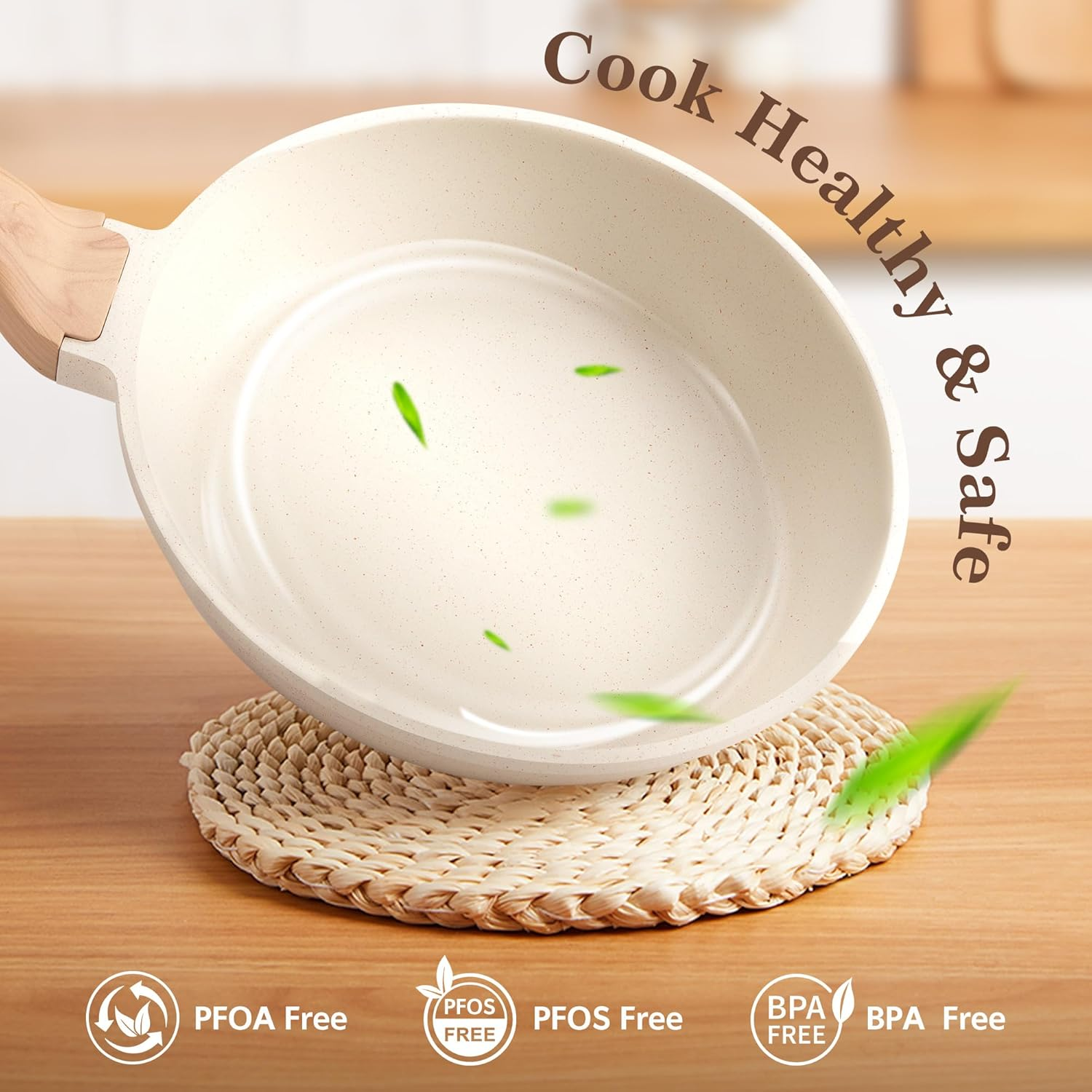 Zuni 13 Pcs Pots and Pans Set, Nonstick Ceramic Cookware Set, Non-Toxic Cooking Utensils Set Includes Frypan, Saucepan, Stockpot, Spatula & Spoon Tools and Pot Protectors, PFOA & PFOS Free, White image number 6