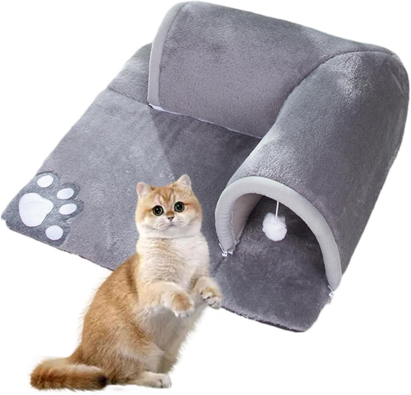 Cat Tunnel Bed, Cat Tube Toy, Cat Bed Tunnel and Mat, Portable Tunnel Bed, Velvet and Sponge Pet Cave Bed for Cat, Guinea Pigs, Dog, Rabbits, Small