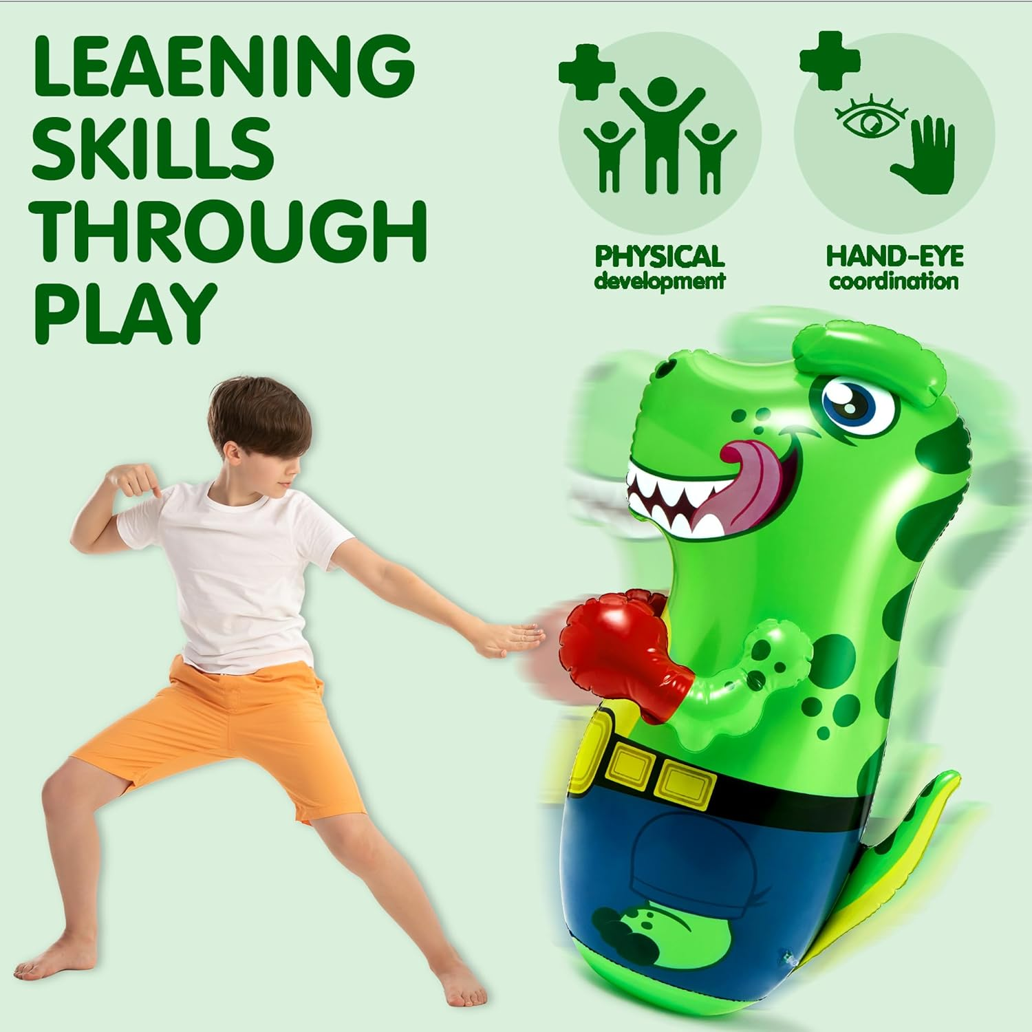 JOYIN Inflatable T-Rex Dinosaur Bopper 47 Inches, Bop Bag Inflatable Punching Toy, Kids Punching Bag with Bounce-Back Action image number 4