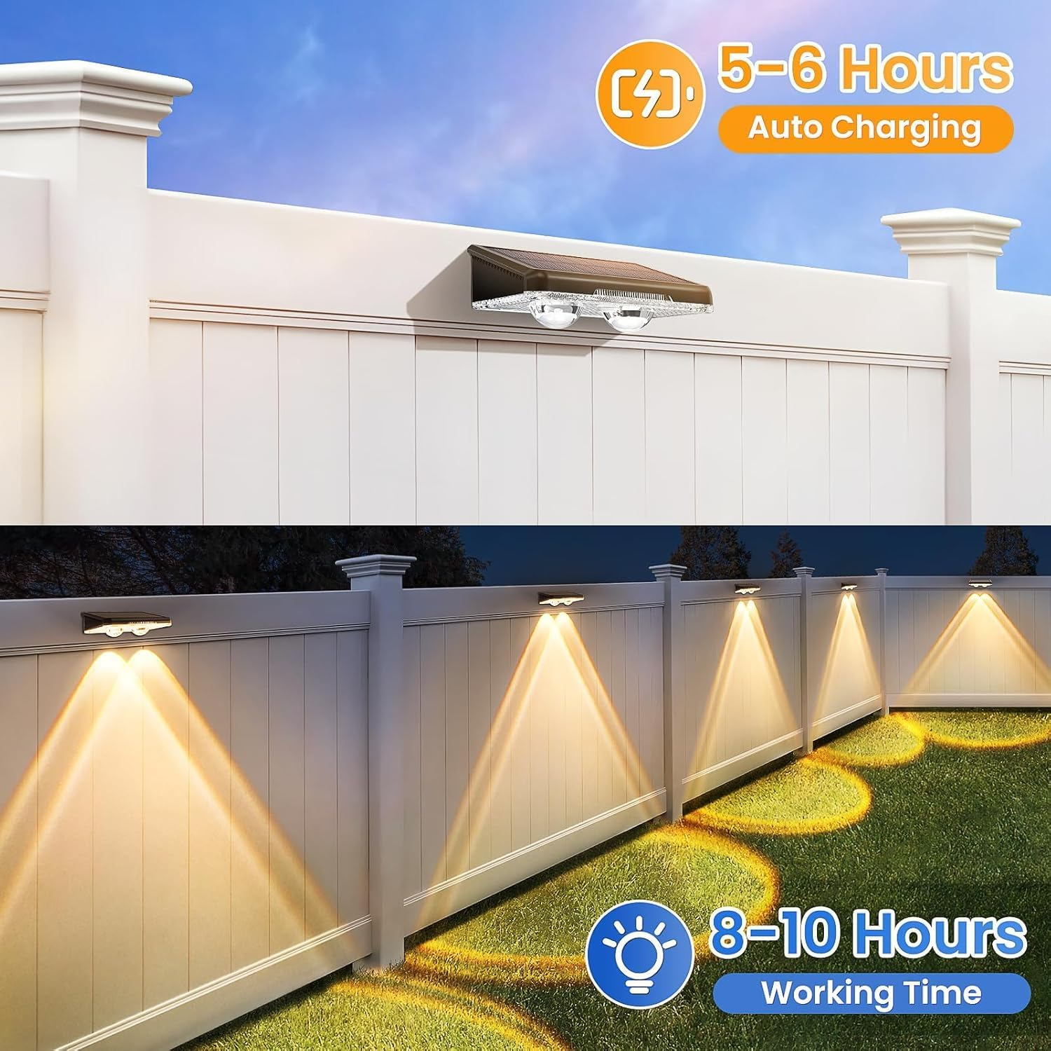 Solar Fence Lights Outdoor - 2700/4000/6000K 3 Mode, Fence Lights Outdoor Waterproof LED, Fence Light Solar Powered for Outside, Backyard/Railing/Step/Patio/Wall and Home Improvement (4 Pack) image number 3