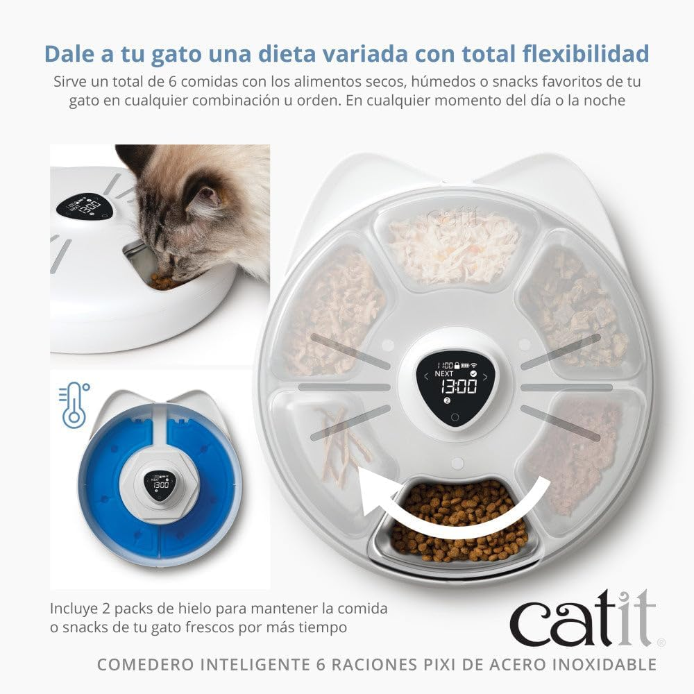 Catit PIXI Smart Feeder 6 Servings with Stainless Steel Tray for Cats - White image number 5