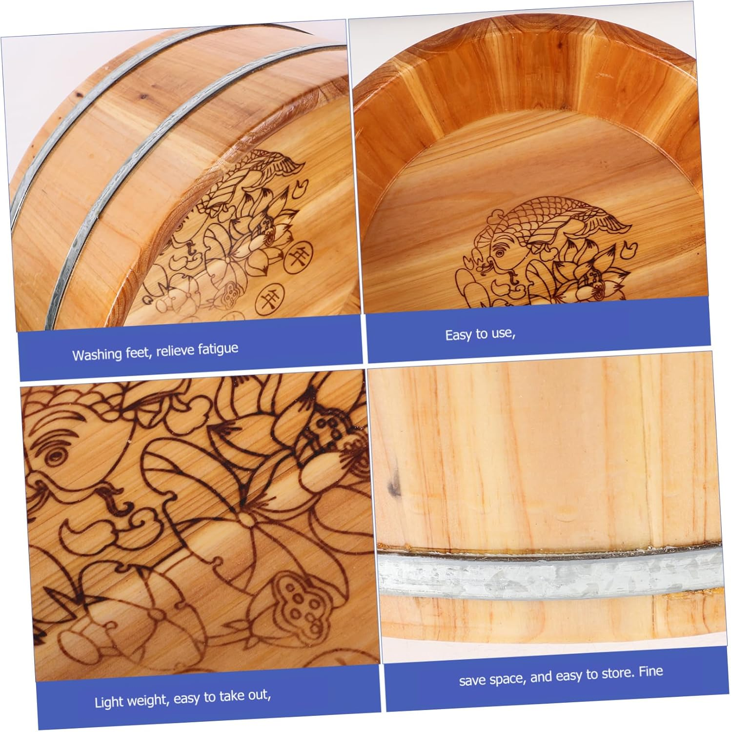 DOITOOL Wooden Foot Soaking Basin Spa Foot Spa Bath Barrel Feet Massage Bucket Foot Washing Tub for Home Spa Sauna Soak Pedicure Dead Skin Remover image number 4