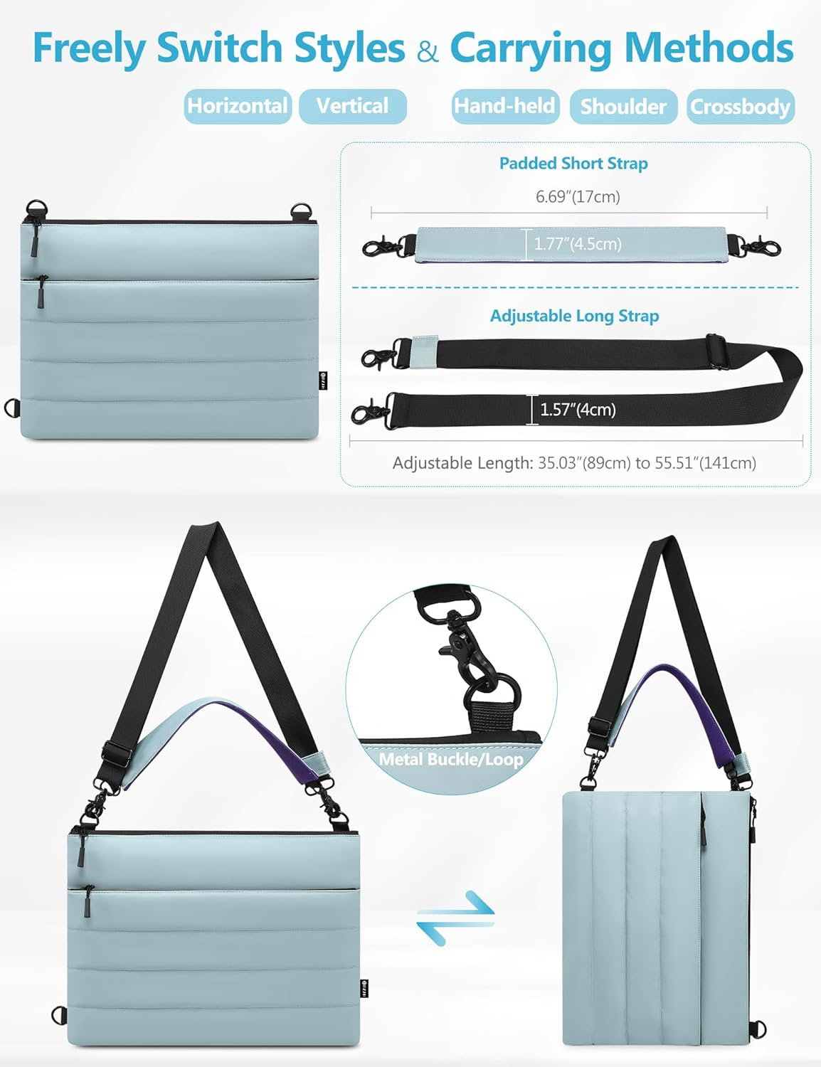 HYZUO 13.3-14 Inch Laptop Sleeve Bag for Macbook Pro 14 M5-M1, Macbook Pro/Air 13, 13" 13.3" Dell/Hp/Lenovo/Asus/Acer/Samsung Notebook, Women Dual Shoulder Bags Work Daily Handbag, Ash Blue image number 2