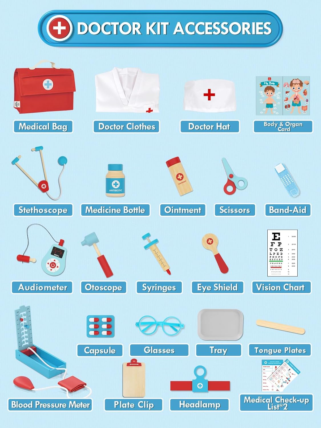 Kids Doctor Set, Toy Medical Kits 23 PCS, Pretend Play Doctor Kit Kids with Doctor Costume Doctor Bag Stethoscope, Role Play Set for 3 4 5 Year Boys