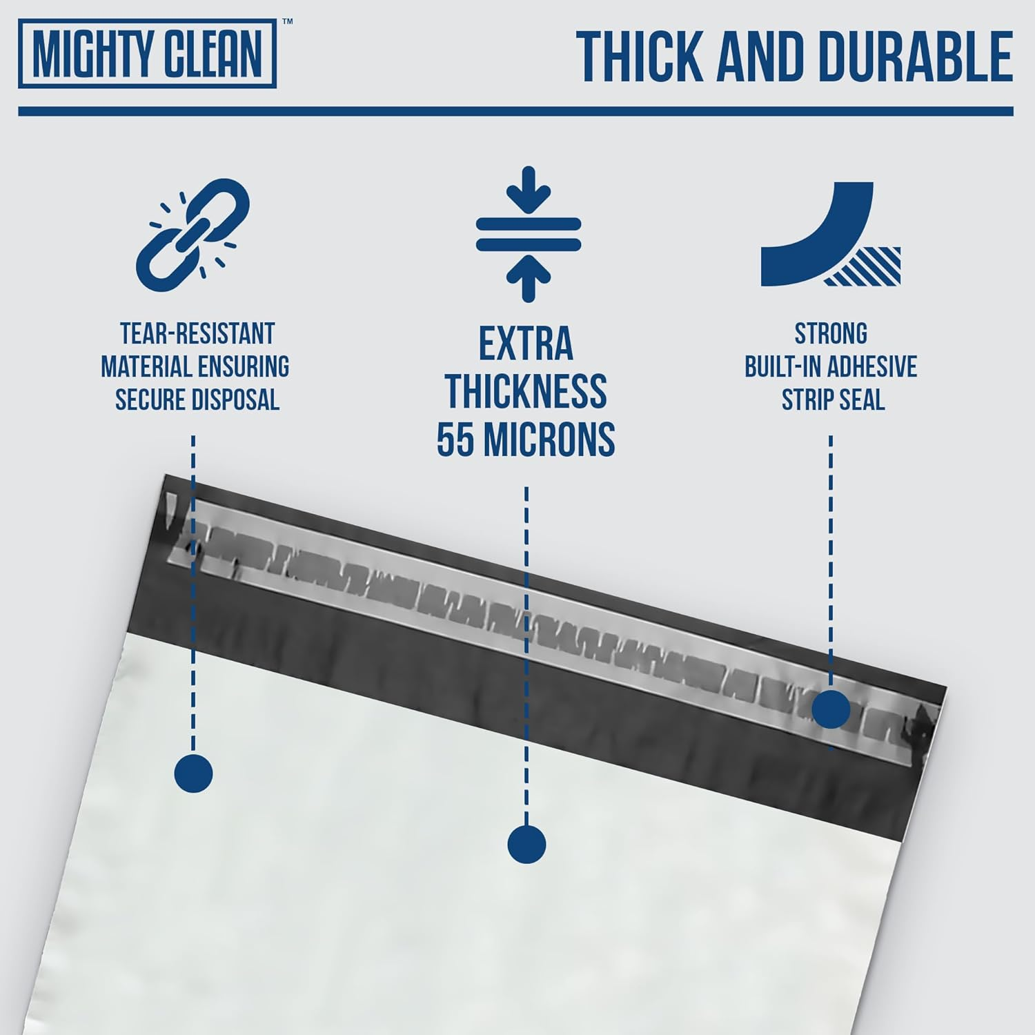 Mighty Clean Extra Large Adult Diaper Disposable Bags - 30 Bags | Leak-Proof, Odor Sealing, Tear Resistant | Discreet for Diapers, Incontinence Pads, Sanitary Product Disposal | Durable and Unscented image number 2