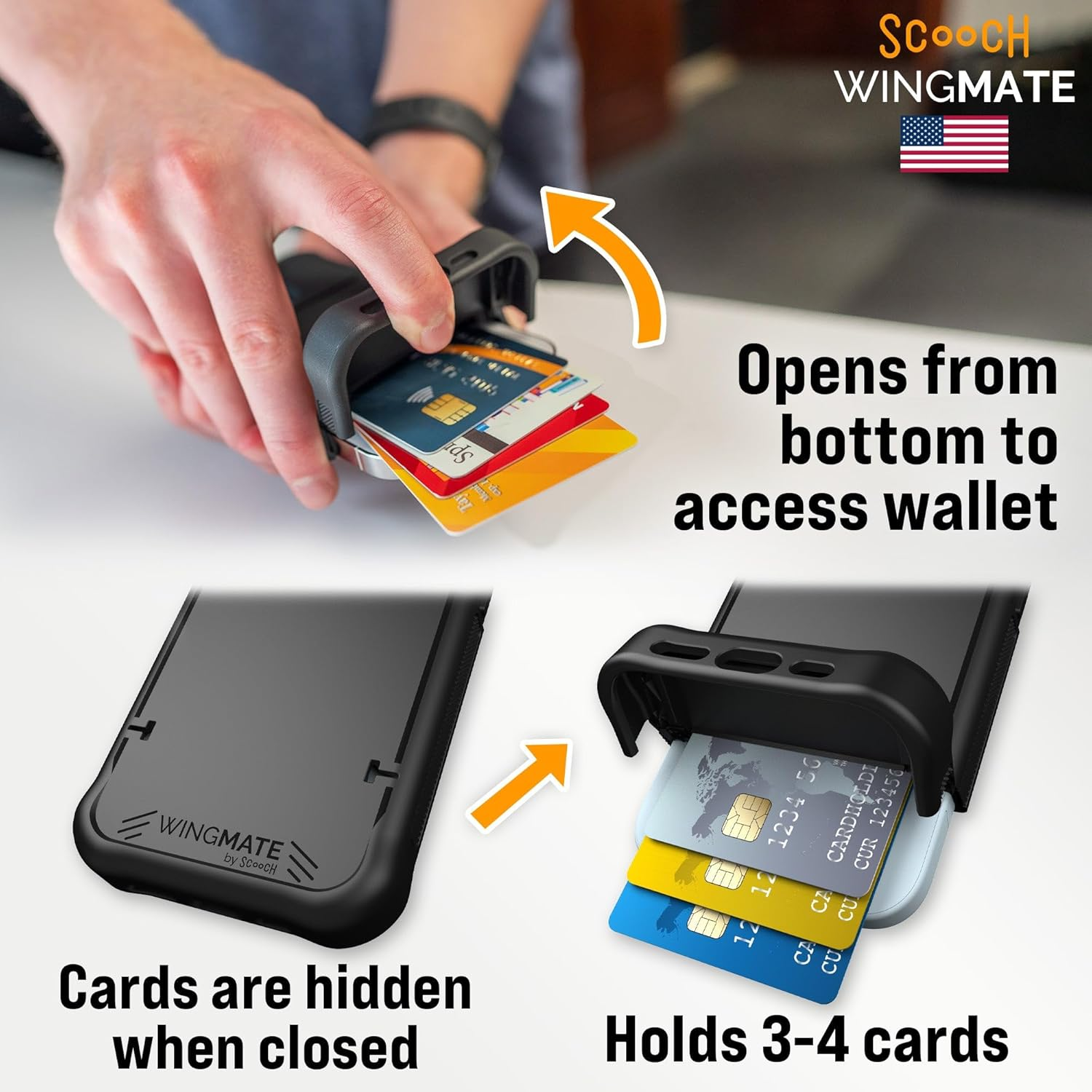 Scooch for Iphone 16 Pro Case with Card Holder, Wingmate Wallet Case with Hidden Card Slot and RFID Protection for up to 4 Cards, 10-Foot Drop Protection, Black image number 7