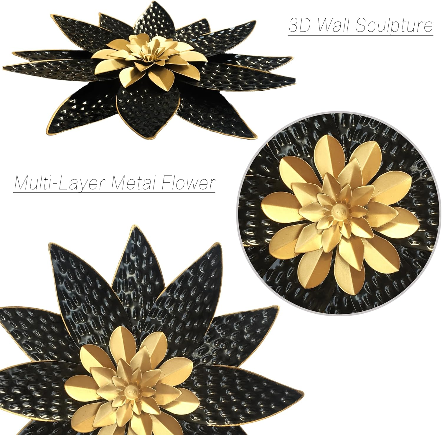 Metal Flower Wall Art Decor,10" Rustic Modern Antique Floral Sculpture, Distressed Iron Wall Hanging Home Decoration Accent Artworks for Indoor Kitchen Bedroom Living Office Outdoor Garden Patio - 38A-Black image number 6