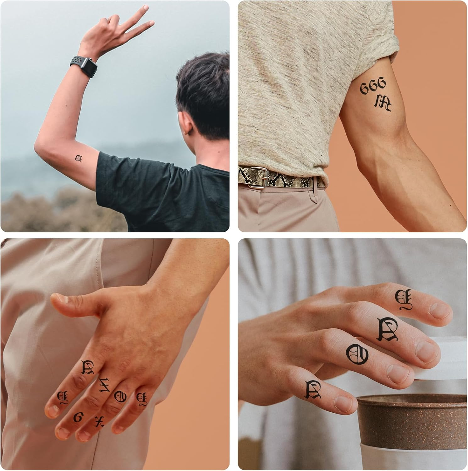 10 Sheets Letter Temporary Tattoos, Gothic Alphabet Tattoos Numbers Fake Finger Stickers, Customizable Fake Letters, Dates for Hand, Neck, Knuckles & Arm, Realistic Long-Lasting Black Ink image number 1