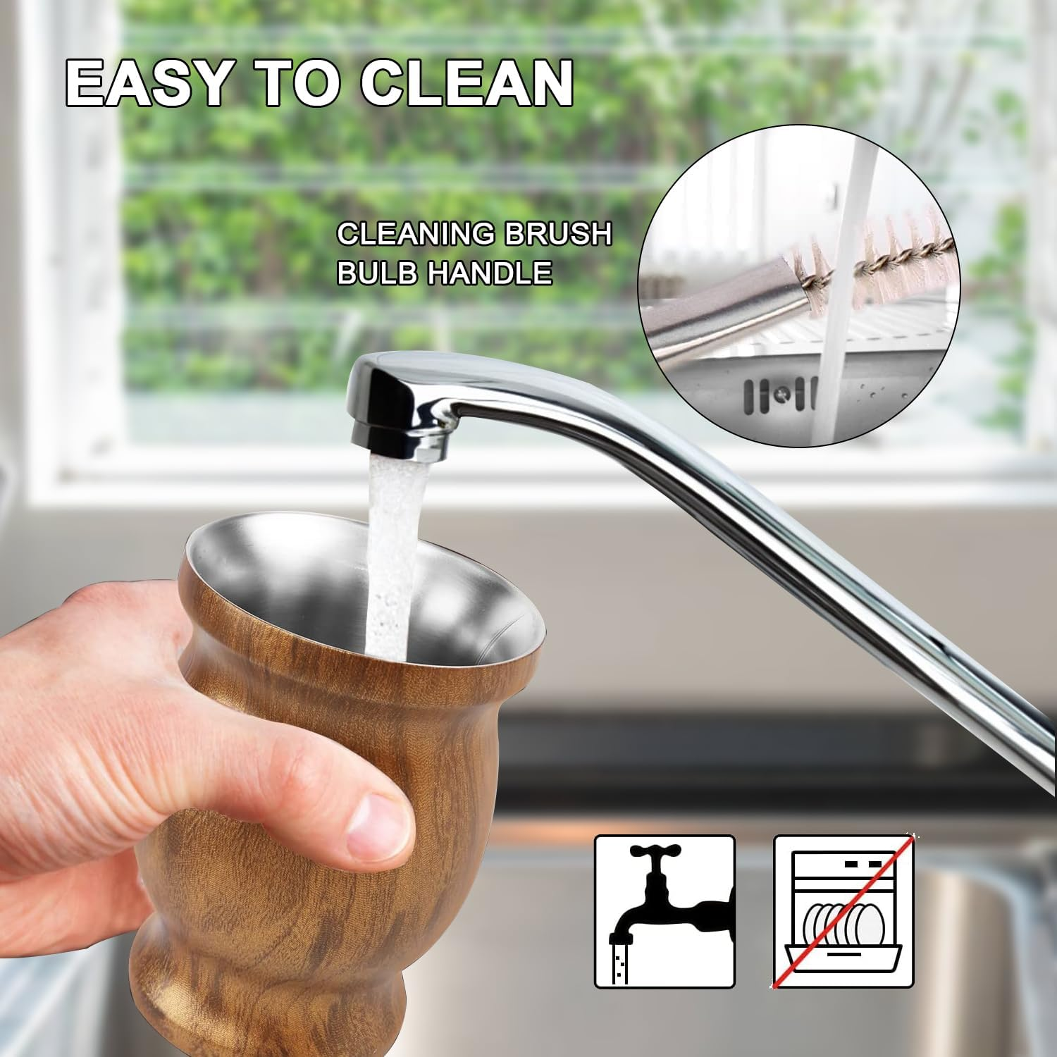 Yerba Mate Gourd Set, 8 Oz Stainless Steel Double Wall Yerba Mate Gourd Cup, Yerba Mate Tea Set for Mate Tea, Coffe, Drinks (Wood Color) image number 5