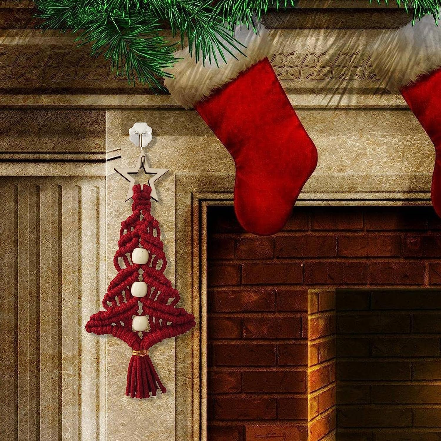 Christmas Hanging Ornaments | Christmas Tree Shaped Knitted Ornaments Hanging Decorations | Bohemian Christmas Decorations Pendant Ornaments image number 2