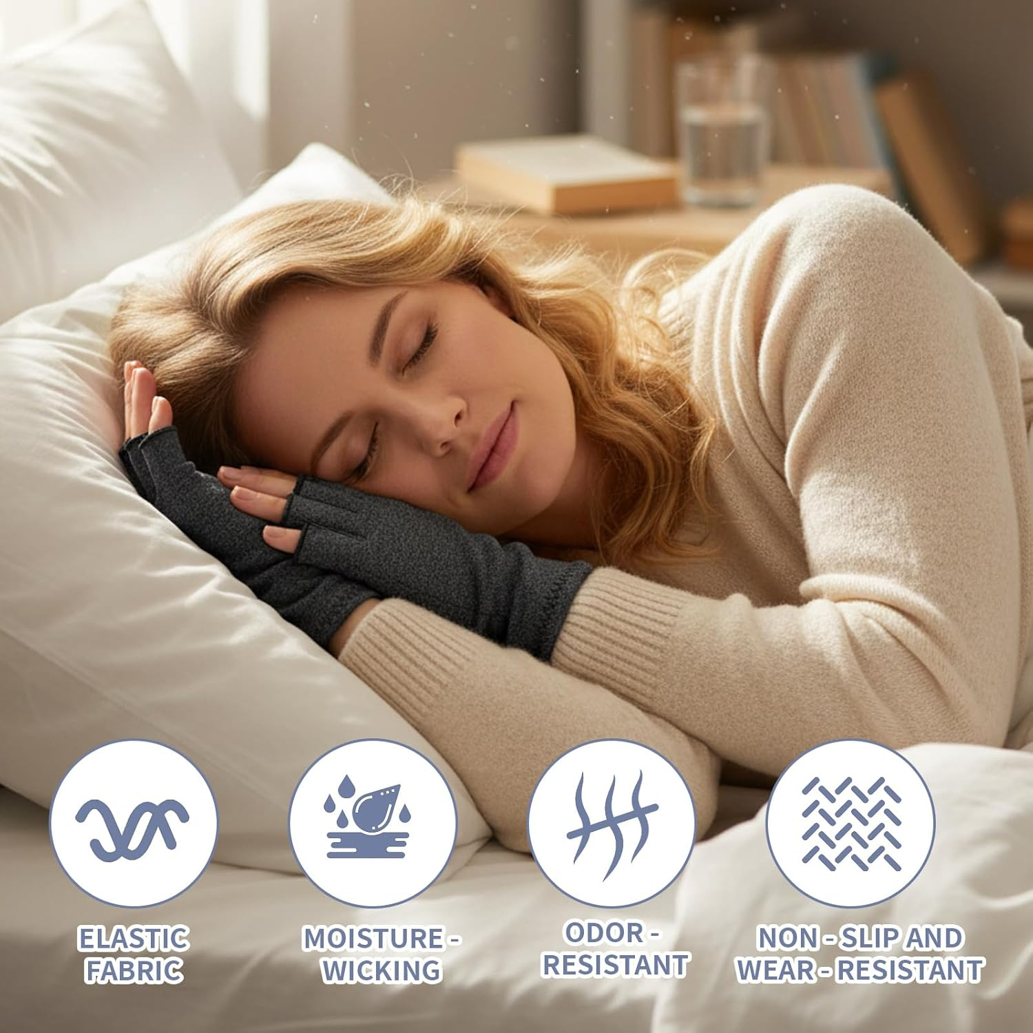 Compression Gloves, Breathable Support for Hands and Wrists, Relieves Discomfort, Gray image number 2