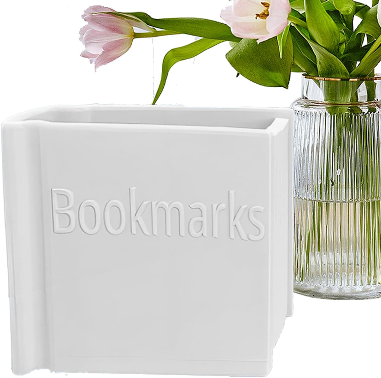 Wjnflqn Book Shaped Bookmark Holder | Desk Pen Holder Stand,3D Printed Book Shaped Desk Storage Box for Desktop Tabletop Countertop Bedside Bookshelf Home Reading Booth - Purple image number 3