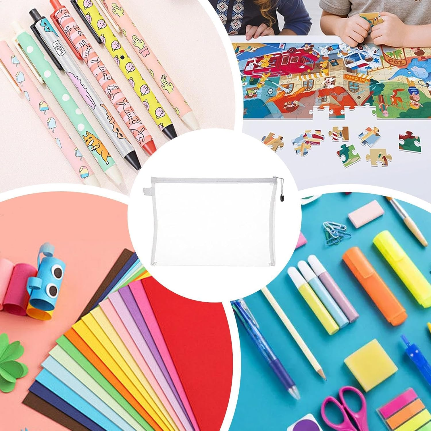 Jigsaw Puzzle Storage Case - 3 Piece Clear Case, Puzzle Storage Bags | Extra Large Clear Nylon Zipper Bags, Multipurpose Bag for School Supplies, Puz image number 4