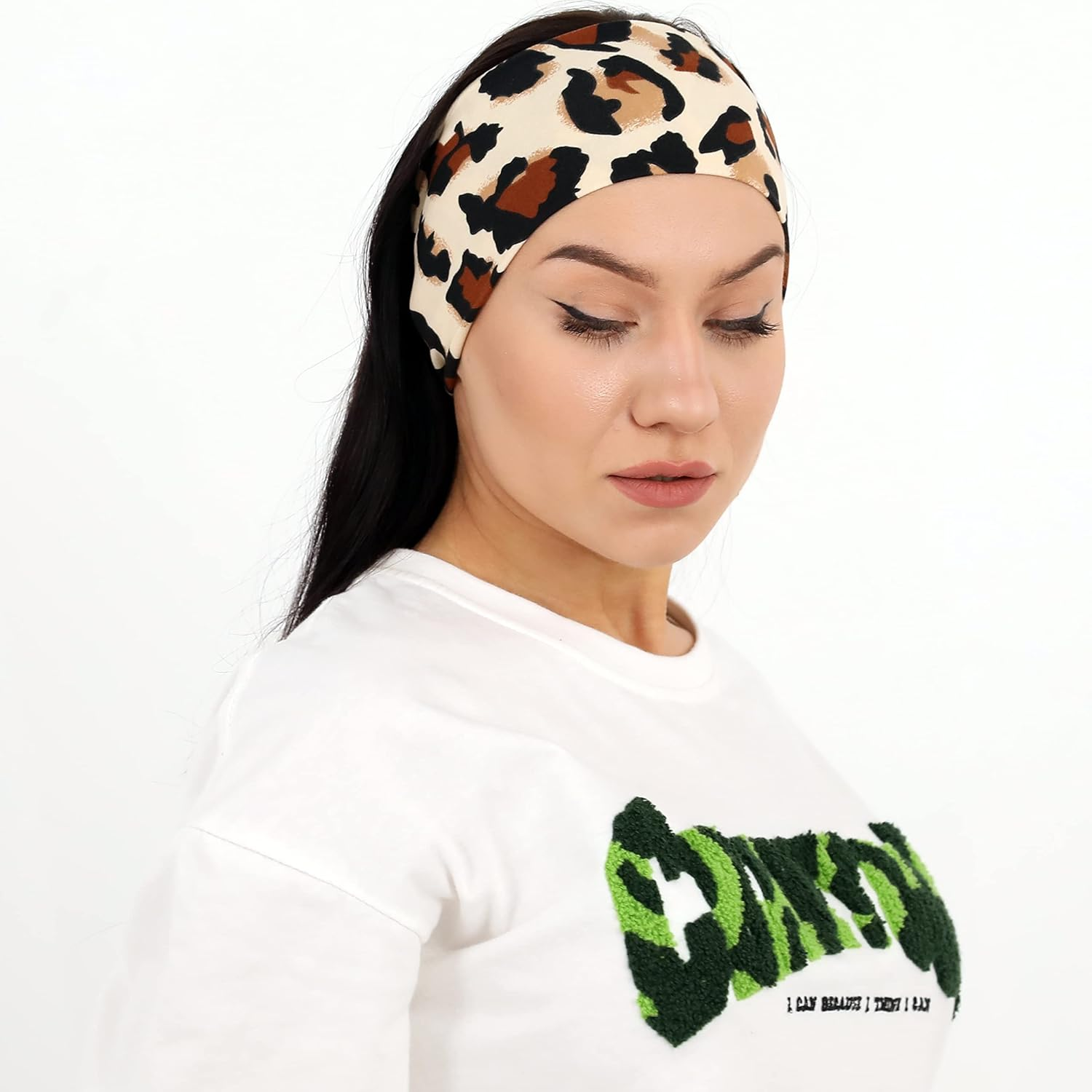 RITOPER Boho Black 4 Inches Wide Headbands for Women, 10 Pack Yoga Workout Head Bands Hair Bands for Women'S Hair, Leopard Print, Hiking, Tennis, Cycling, Running image number 2