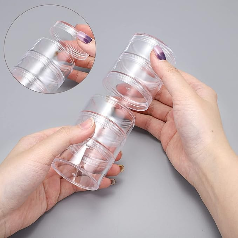 FOTOEVFC Stackable round Plastic Bead Storage Jars, 5 Set, 7 Layer, Clear, PP Material, Round, Storage Containers image number 4