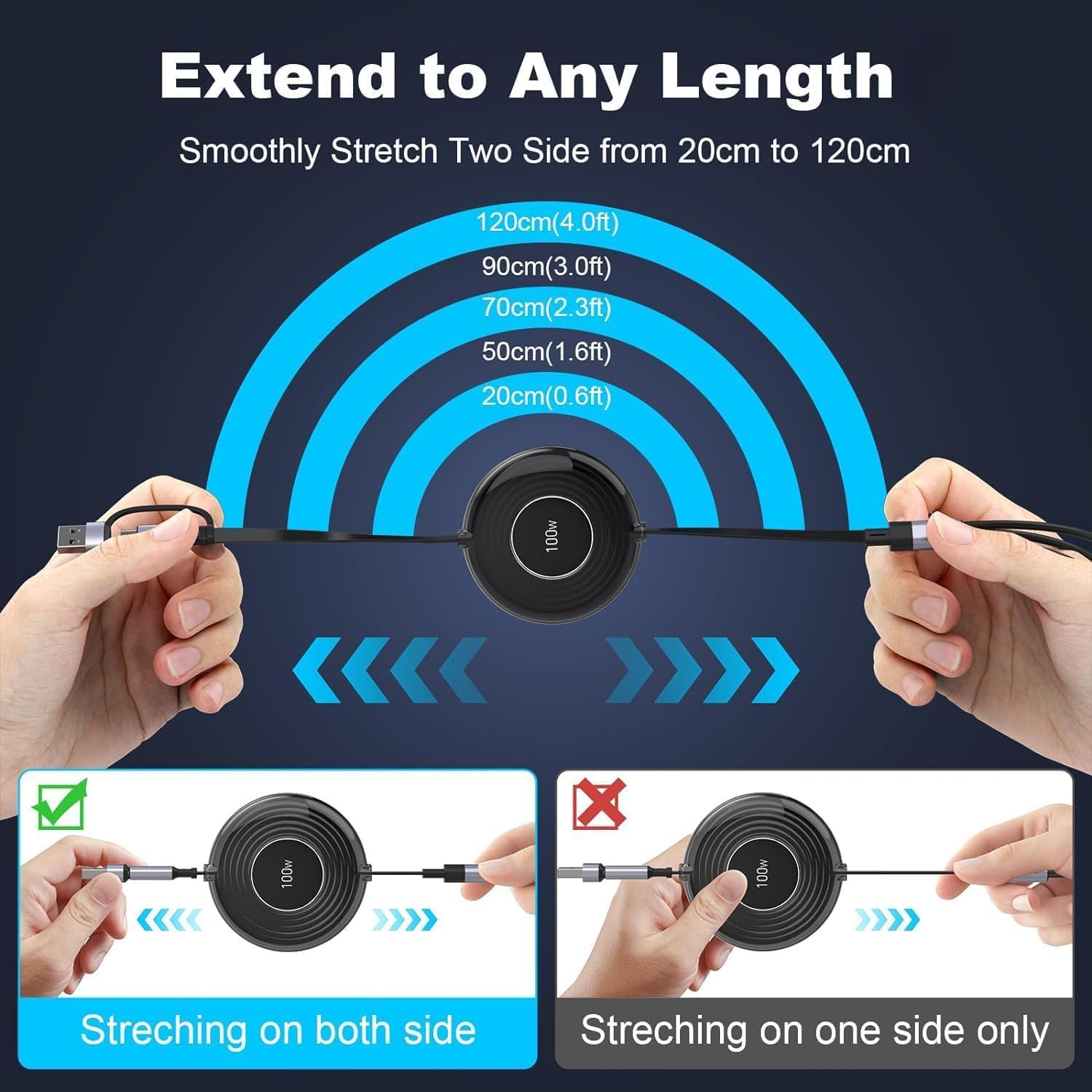 Retractable Multi Charging Cable Compatible with Iwatch/Iphone,Fast Charging 100W 3-In-2 Multiple Charging Cable,Compatible with Iphone 16/15/14/13/12 Iwatch Ultra/Se/9-1/Iphone/Tablets image number 4