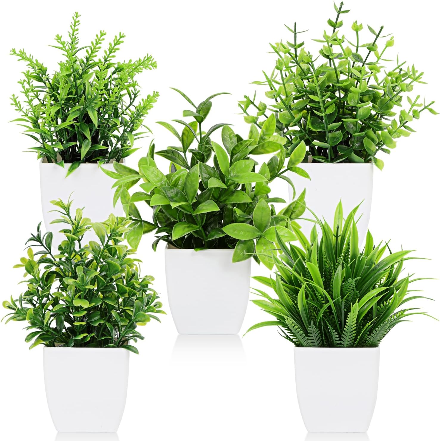 Artigreen 5 Artificial Plants Mini Pots, Fake Green Potted Artificial Fake Flower Simulation, Small Plants for Home, Office, Desk, Bathroom, Computer Desk