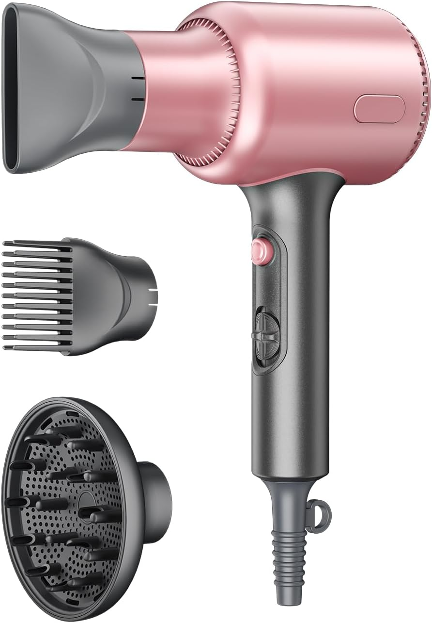 NEWSEE 2400W Professional Hair Dryer, AU Plug Blown Away Ionic Hair Dryer for Curly Hair with Diffuser, Powerful Fast Drying Blow Dryer, Heat Hot and Cold Wind Constant Temperature Hair Care, 3 Attachments for All Hair Types, Light and Quiet, Rose Gold image number 3