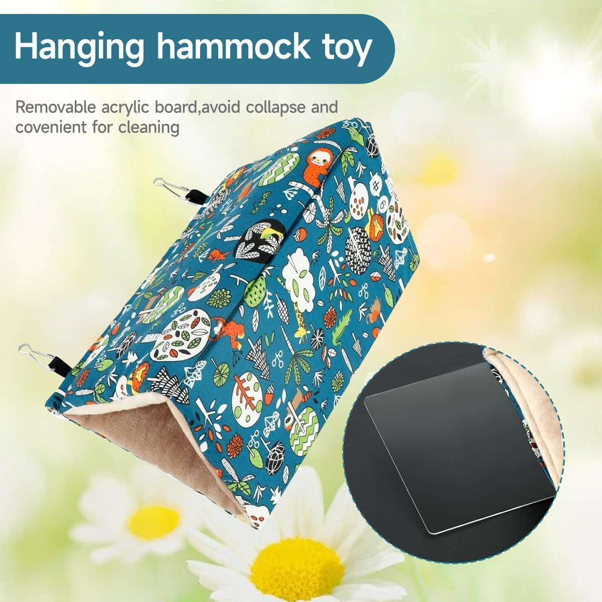 Large Bird Hanging Hammock Winter Warm Bird Nest House Suspended Hammock Plush Shed Swing Cave Cabin for Parrot Parakeet Cockatiels Budgies Lovebird (Blue) image number 1