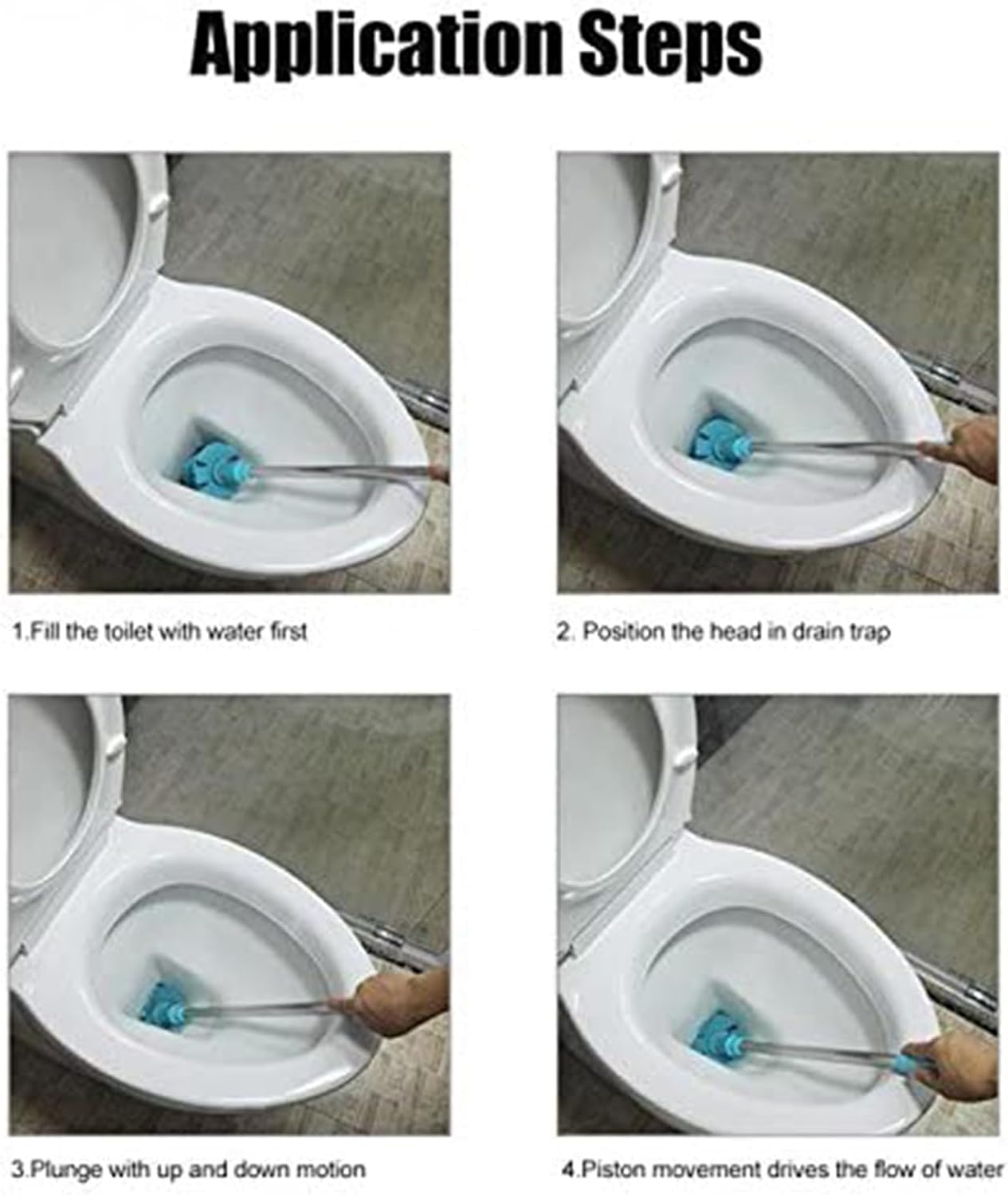 Toilet Plunger &ndash; Siphon Type Clog Remover with Flexible Rubber Head and Stainless Steel Handle, Effective Toilet Dredge Tool with Squeegee (Blue)