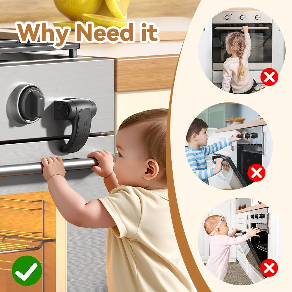 EUDEMON 1 Pack Oven Lock,Baby Proofing Oven Door Lock, Child Safety Oven Front Lock, Easy to Install & Use No Tools Need or Drill (Black) image number 4