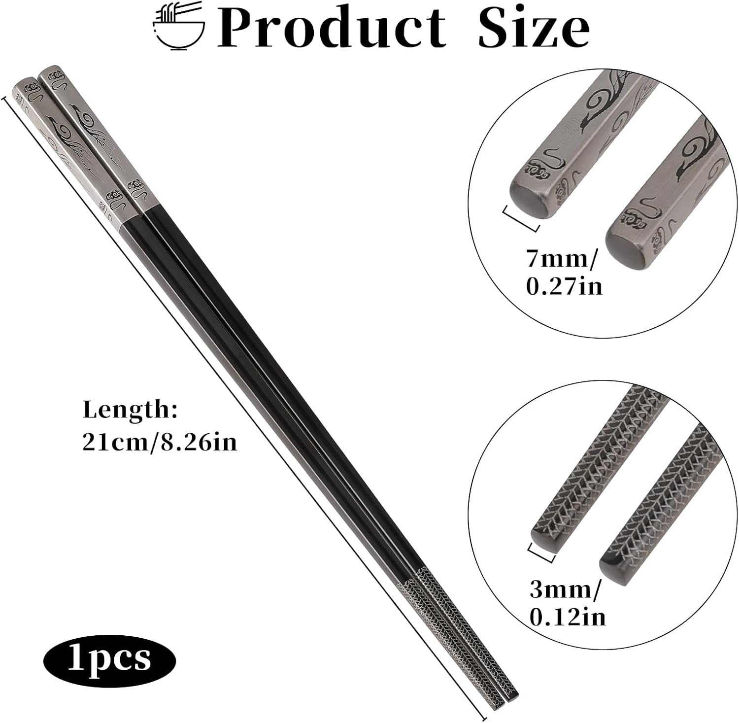 KALIONE 1 Pair Metal Chopsticks Reusable, Travel Stainless Steel Chopsticks with Case, Laser Engraved Titanium Chop Sticks, Phoenix Pattern Portable Chopsticks with Pull Design Case