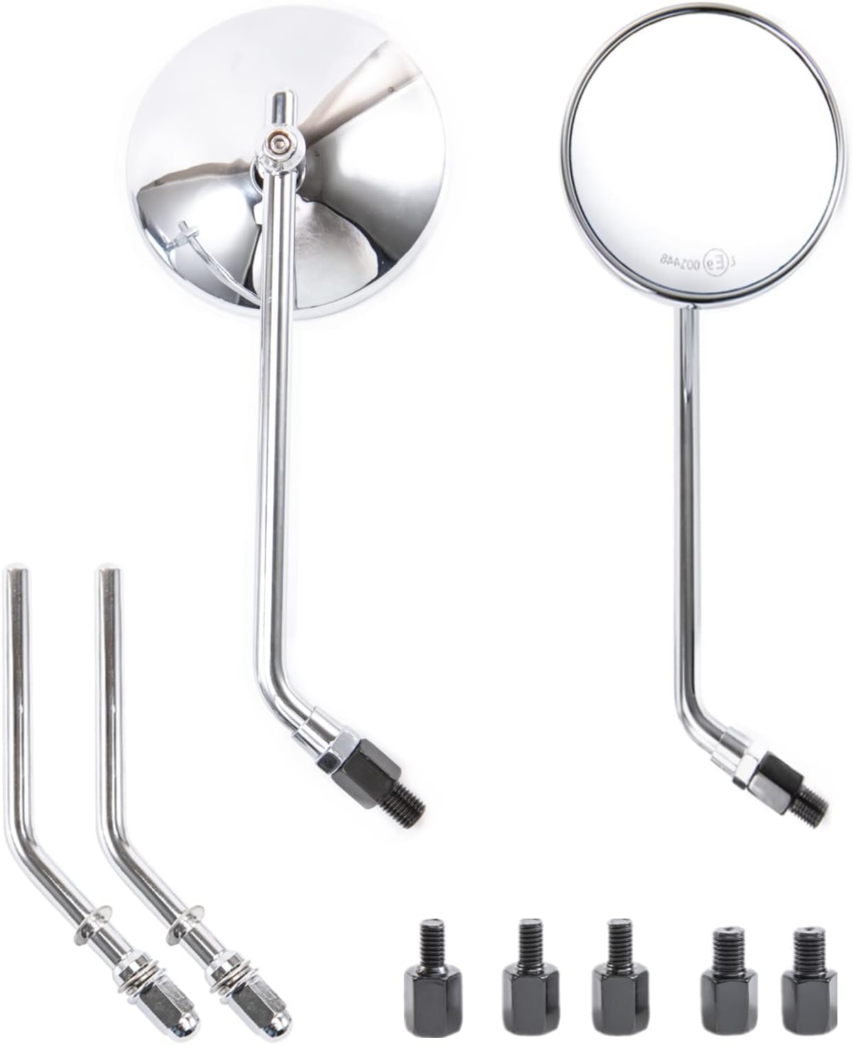 Motorcycle Rear View Mirror, Classic Retro 4 Inch Chrome round Handlebar Side Mirror with 8 Mm 10 Mm Screws and Metal Shafts for ATV Scooter Dirt Bike Cruiser image number 2