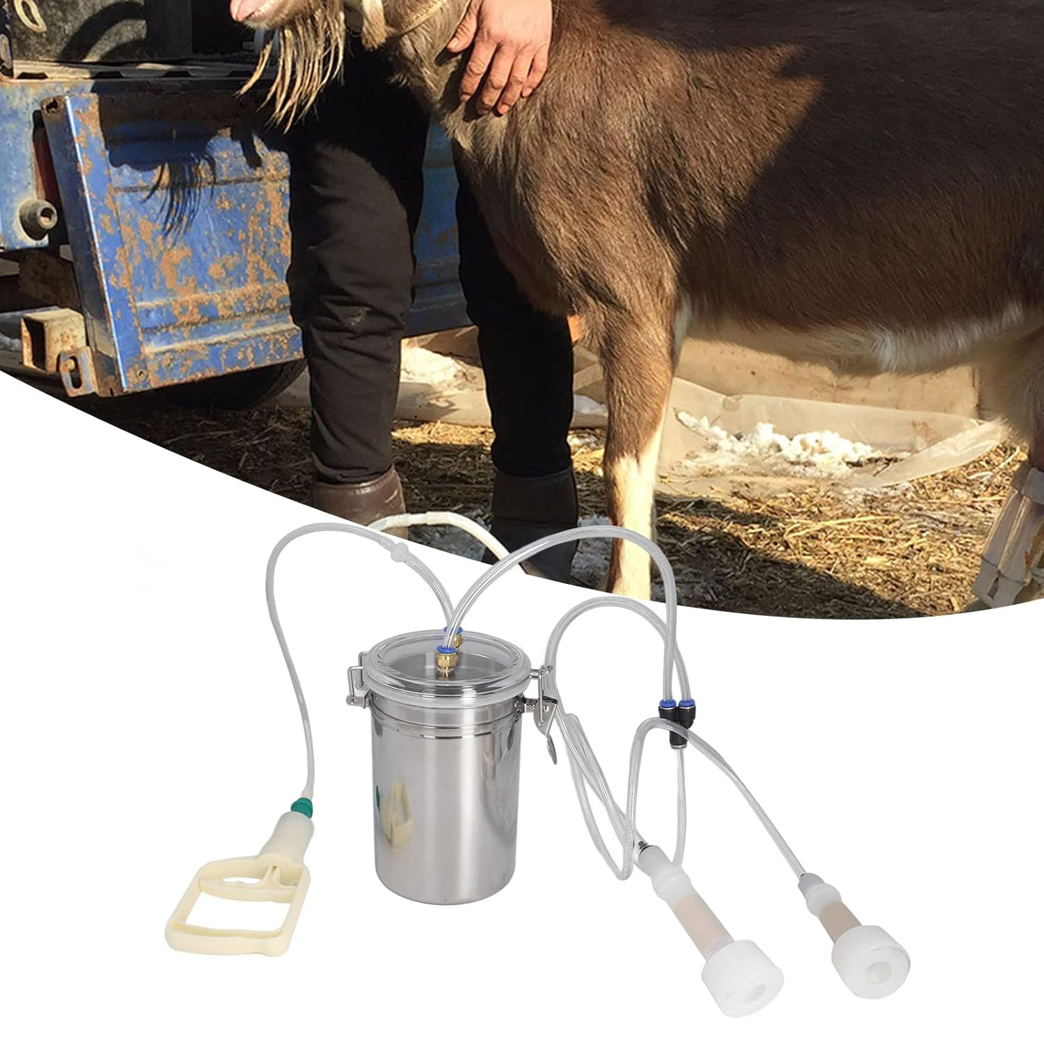 Manual Milking Machine 2000Ml Effort Saving Control, Stainless Steel Bottle Portable Milking Kit, 2L Goat Milking Machine, Cow Milking Machine Portable for Milk Plant Farm image number 1