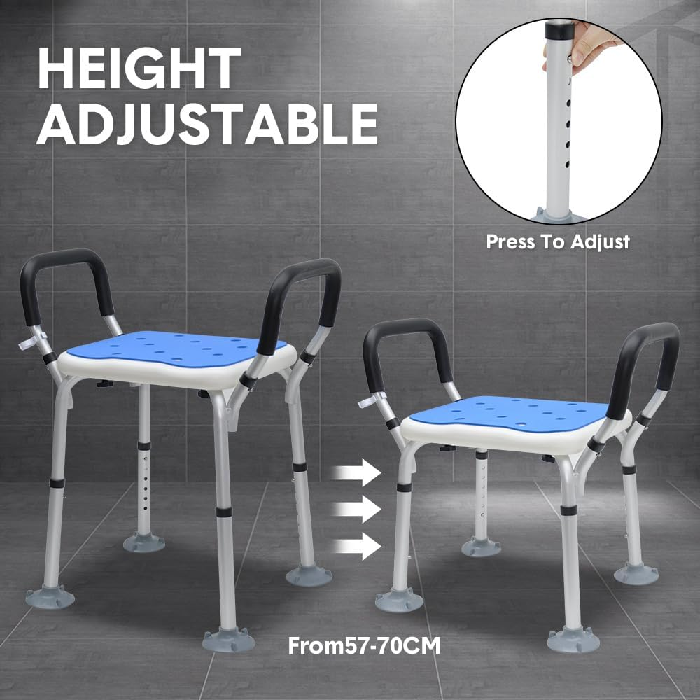 Alston Portable Shower Chair Non-Slip Bench Tub Seat 57-70Cm Height Adjustable Stool Max Load 125Kg with Removable Arms for Adults Elderly Disabled Safety image number 1