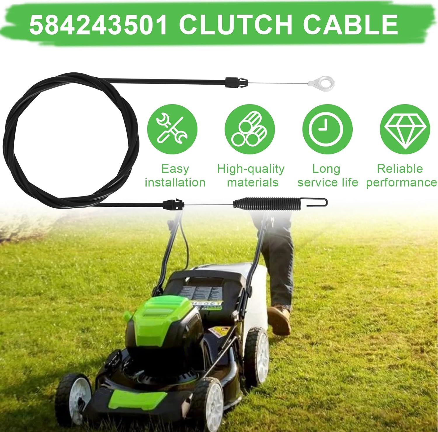 584243501 Clutch Cable for Compatible with Craftsman Poulan Husqvarna Lawn Tractor Blade Cable 917986340 image number 3