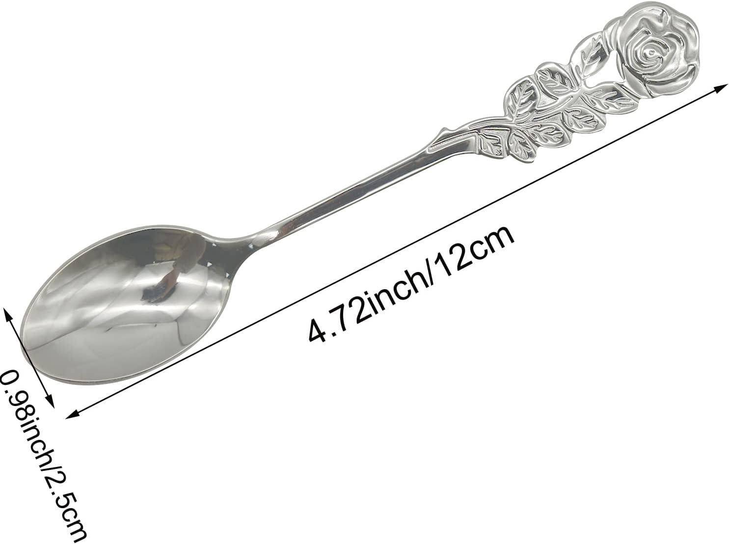 Pinenjoy 2Pcs Rose Handle Spoon Fork Set 4.72 Inch 18/10(304) Stainless Steel Flatware for Coffee Tea Dessert Ice Cream Salad Appetizer image number 3