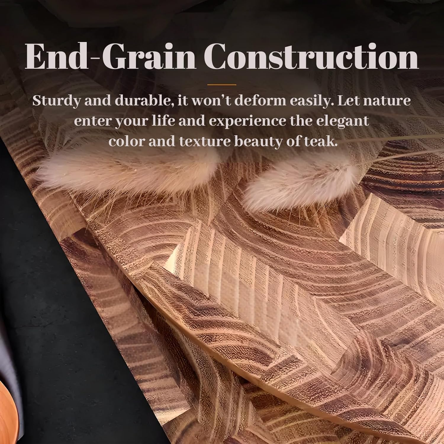 Bierofaro Teak Wood Chopping Board for Kitchen, 40 * 30 * 3 CM End Grain Cutting Board, Wooden Charcuterie Board, Large Butcher Block with Hidden Handles, Reversible, Suitable for Meat, Vegetables image number 5